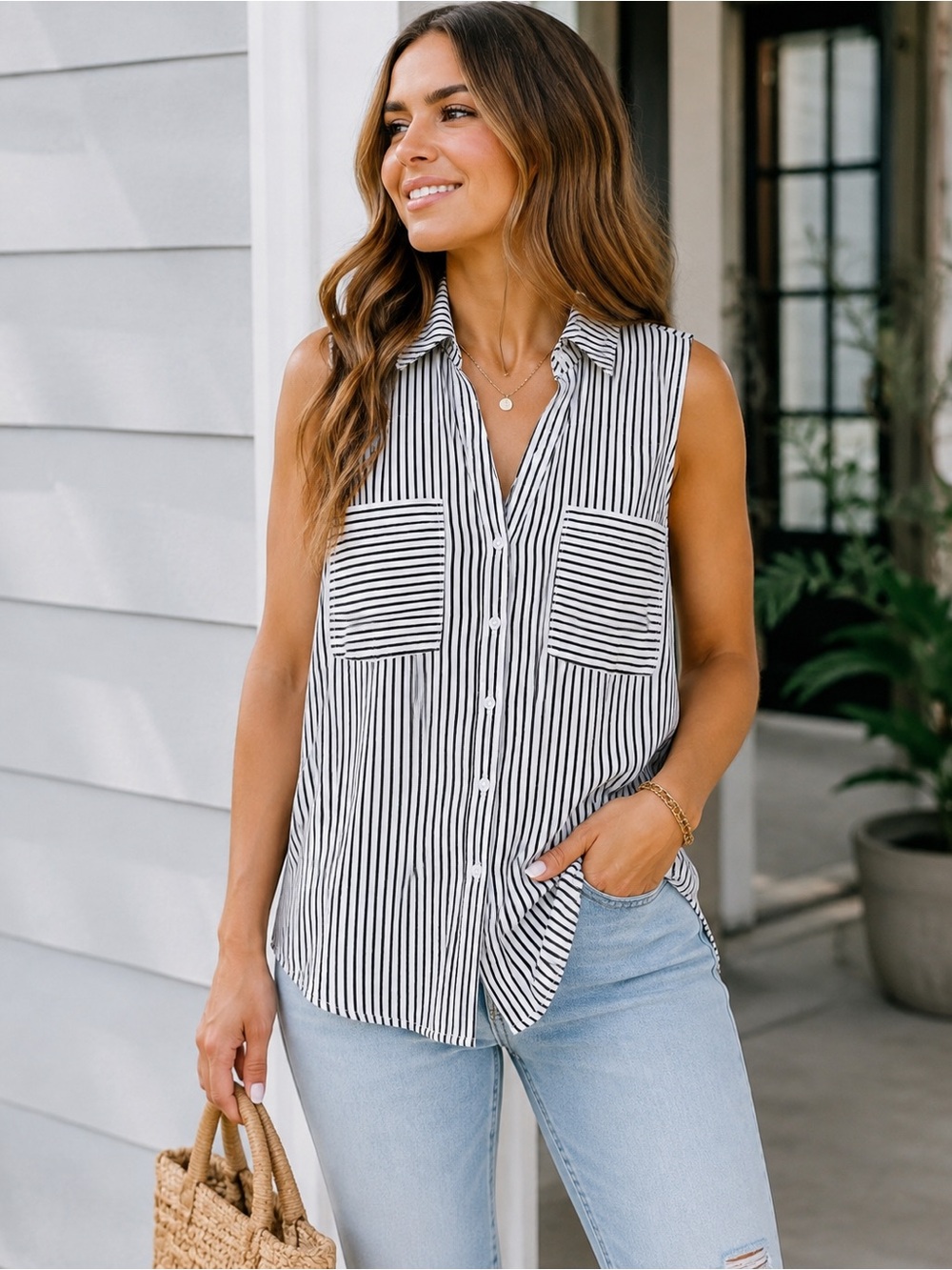 Express The Portofino Shirt Sleeveless Button Down Blouse Top - Size Small